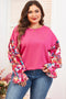 Floral Patchwork Rib Knit Flounce Long Sleeve Top