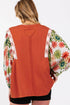 Floral Patchwork Round Neck Puff Sleeve Blouse