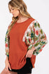 Floral Patchwork Round Neck Puff Sleeve Blouse
