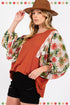 Floral Patchwork Round Neck Puff Sleeve Blouse