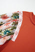 Floral Patchwork Round Neck Puff Sleeve Blouse