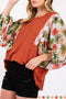 Floral Patchwork Round Neck Puff Sleeve Blouse