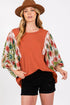 Floral Patchwork Round Neck Puff Sleeve Blouse