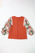 Floral Patchwork Round Neck Puff Sleeve Blouse