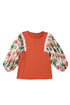 Floral Patchwork Round Neck Puff Sleeve Blouse