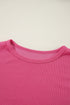Floral Patchwork Ruffled Sleeve Ribbed Knit Drop Shoulder Top