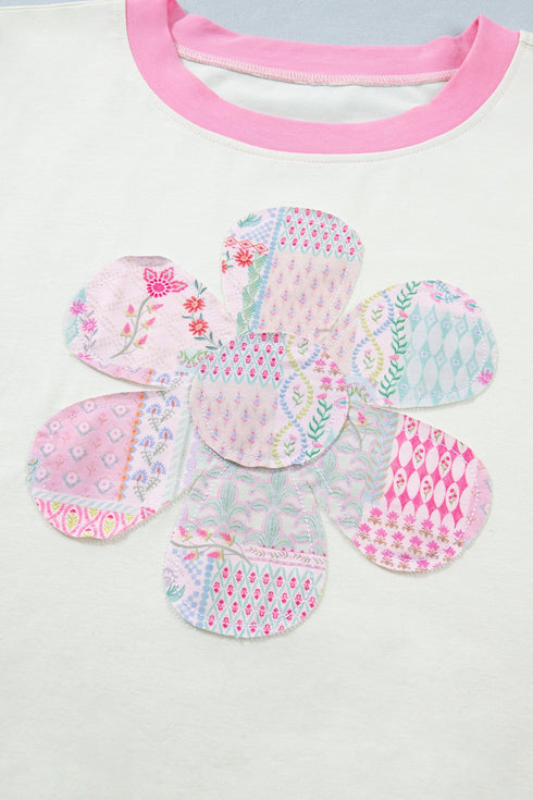 Floral Patchwork Southern Belle Patch Embroidery Short Sleeve Tee