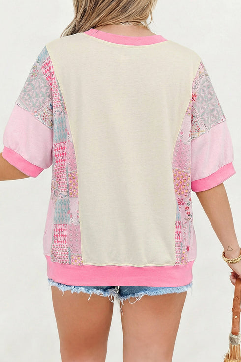 Floral Patchwork Southern Belle Patch Embroidery Short Sleeve Tee