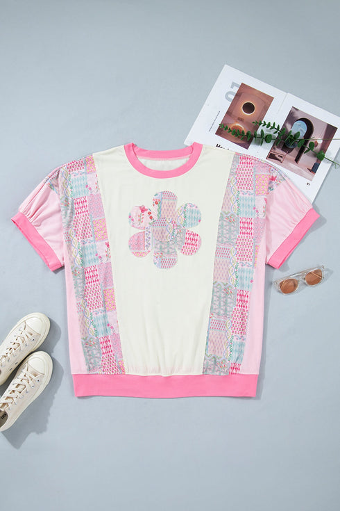 Floral Patchwork Southern Belle Patch Embroidery Short Sleeve Tee