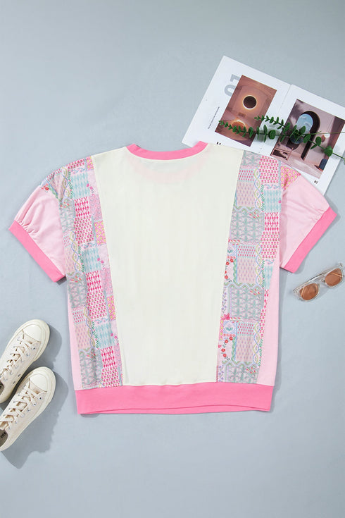 Floral Patchwork Southern Belle Patch Embroidery Short Sleeve Tee