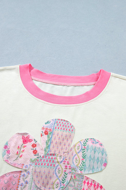 Floral Patchwork Southern Belle Patch Embroidery Short Sleeve Tee