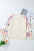 Floral Patchwork Textured Puff Long Sleeve Top