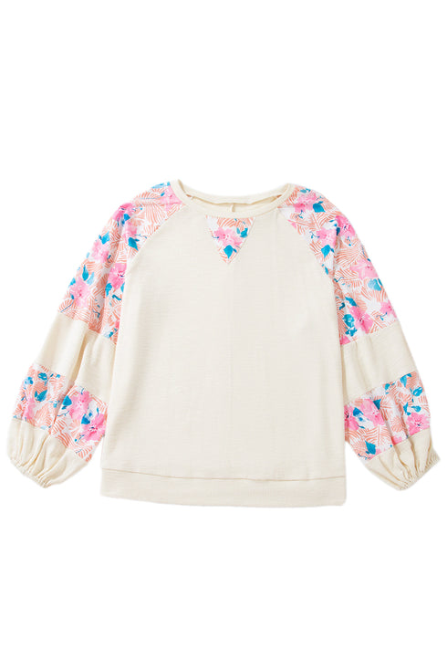 Floral Patchwork Textured Puff Long Sleeve Top