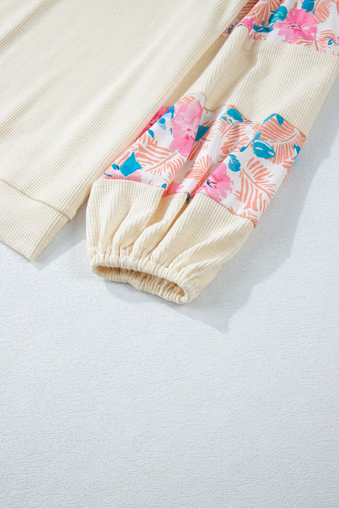 Floral Patchwork Textured Puff Long Sleeve Top
