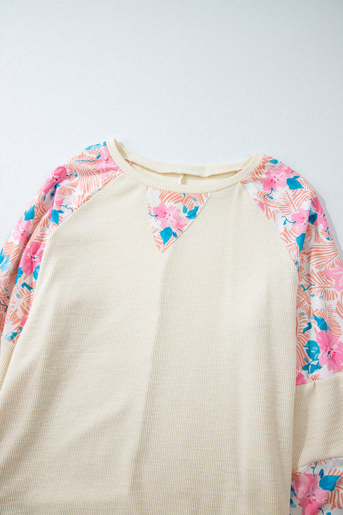 Floral Patchwork Textured Puff Long Sleeve Top