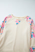 Floral Patchwork Textured Puff Long Sleeve Top