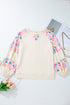 Floral Patchwork Textured Puff Long Sleeve Top