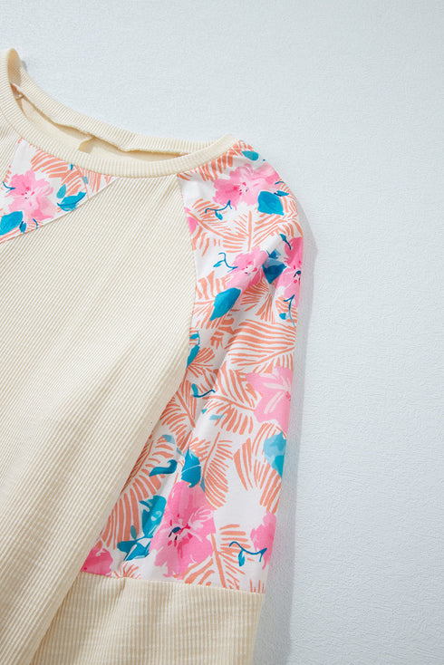Floral Patchwork Textured Puff Long Sleeve Top