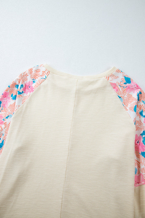 Floral Patchwork Textured Puff Long Sleeve Top
