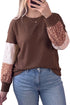 Floral Patchwork Textured Waffle Knit Relaxed Long Sleeve Top