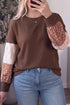 Floral Patchwork Textured Waffle Knit Relaxed Long Sleeve Top