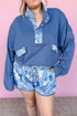 Floral Patchwork V Neck Long Sleeve Sweatshirt