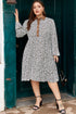 Floral Patchwork V Neck Puff Sleeve Plus Size Mini Dress