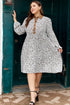 Floral Patchwork V Neck Puff Sleeve Plus Size Mini Dress