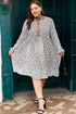 Floral Patchwork V Neck Puff Sleeve Plus Size Mini Dress