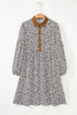 Floral Patchwork V Neck Puff Sleeve Plus Size Mini Dress