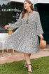 Floral Patchwork V Neck Puff Sleeve Plus Size Mini Dress