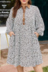Floral Patchwork V Neck Puff Sleeve Plus Size Mini Dress