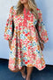 Floral Patchwork V Neck Puff Sleeve Plus Size Mini Dress