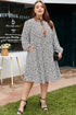 Floral Patchwork V Neck Puff Sleeve Plus Size Mini Dress