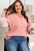 Floral Patchwork Waffle Knit Notched Neck Long Sleeve Top