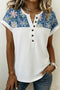 Floral Patchwork Western Style Short Sleeve Viscose Blend Blouse