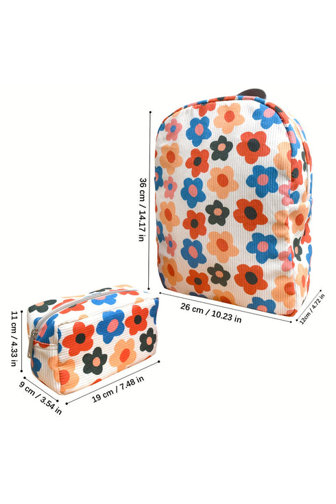 Floral Pattern Corduroy Zippered Daily Travel Backpack