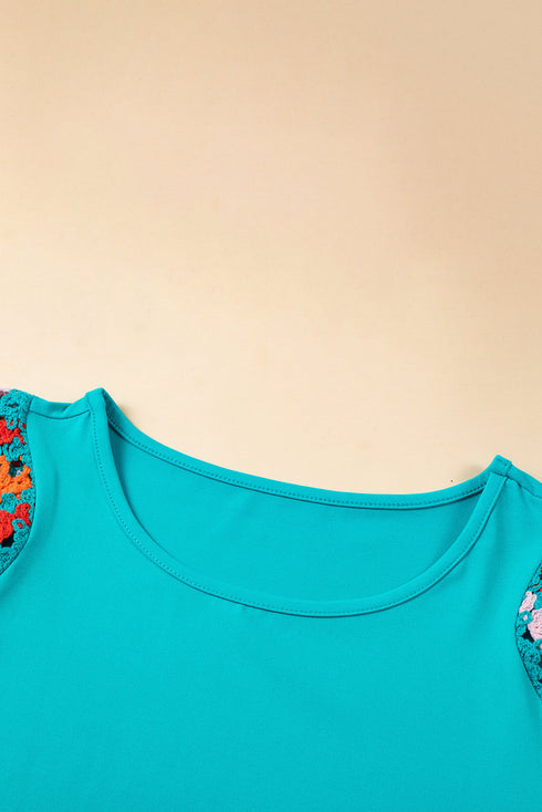 Floral Pattern Crochet Knit Short Sleeve Top