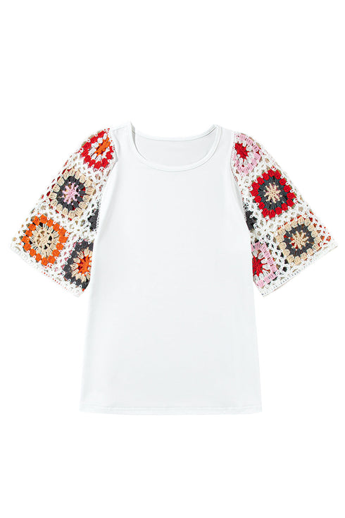 Floral Pattern Crochet Knit Short Sleeve Top