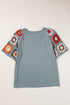 Floral Pattern Crochet Knit Short Sleeve Top