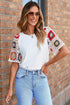Floral Pattern Crochet Knit Short Sleeve Top