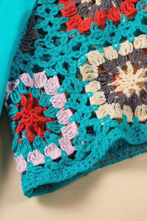 Floral Pattern Crochet Knit Short Sleeve Top