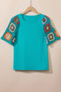 Floral Pattern Crochet Knit Short Sleeve Top