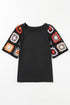 Floral Pattern Crochet Knit Short Sleeve Top