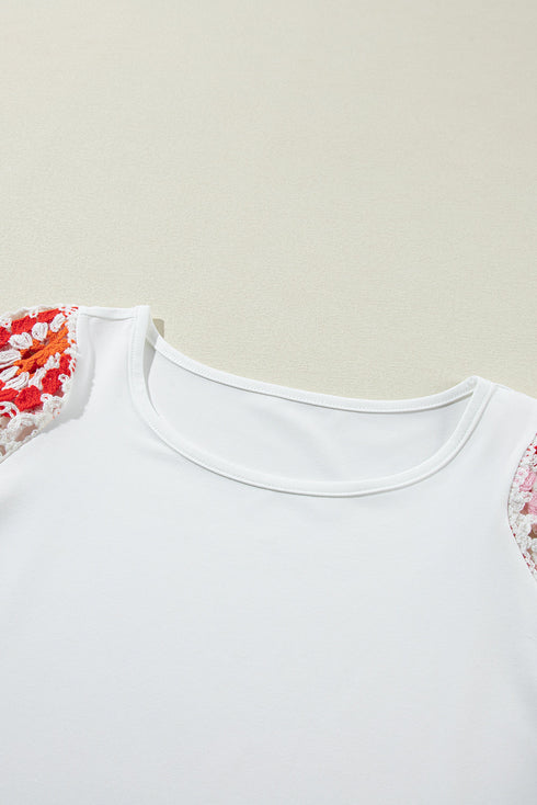 Floral Pattern Crochet Knit Short Sleeve Top