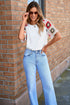 Floral Pattern Crochet Knit Short Sleeve Top
