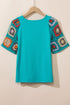 Floral Pattern Crochet Knit Short Sleeve Top