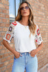 Floral Pattern Crochet Knit Short Sleeve Top