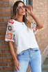Floral Pattern Crochet Knit Short Sleeve Top