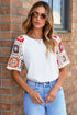 Floral Pattern Crochet Knit Short Sleeve Top